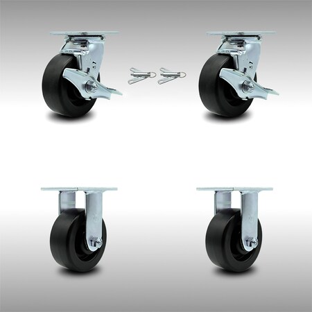 5 Inch Stainless Steel Polyolefin Caster Set With 2 Brakes/Swivel Lock 2 Rigid